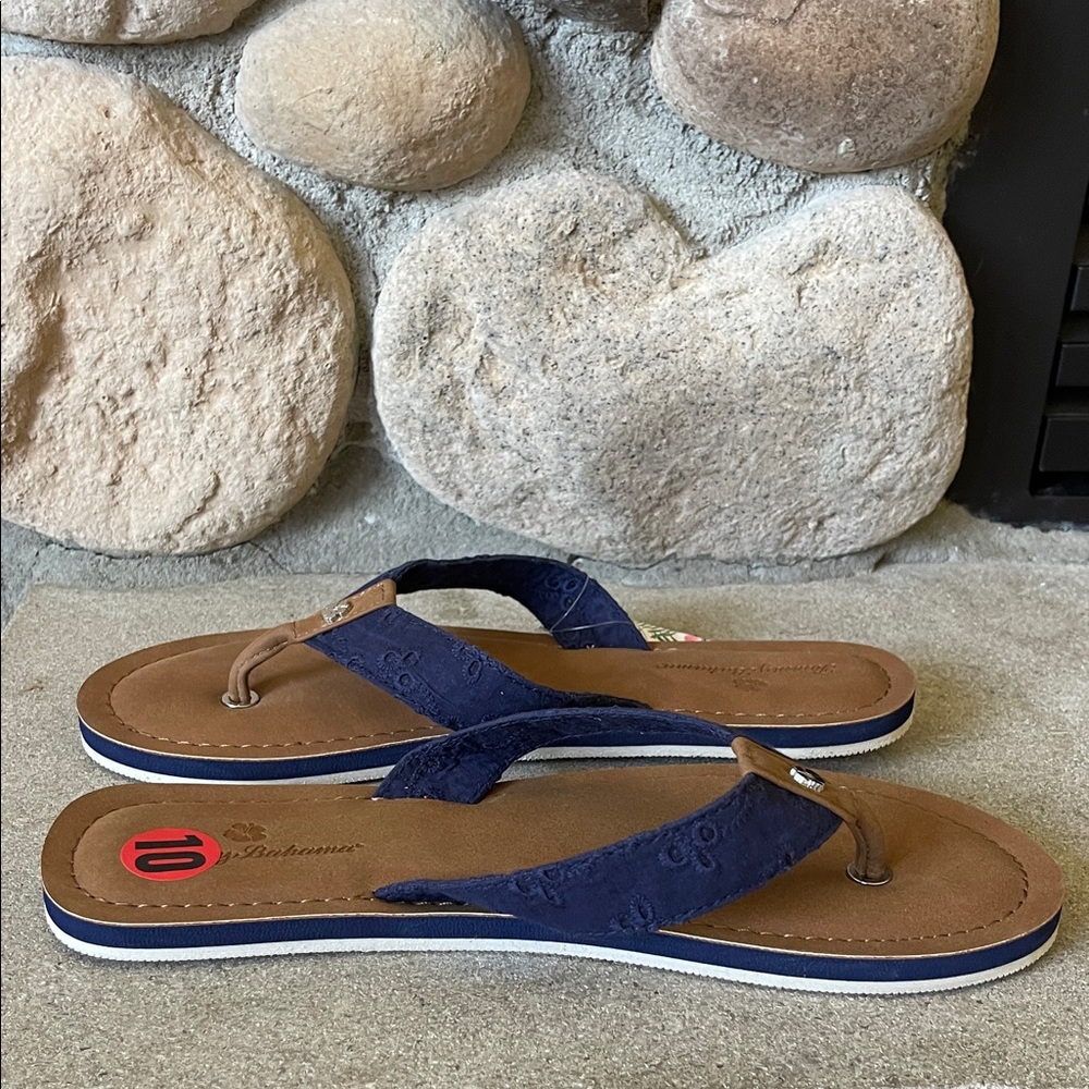 Tommy Bahama Women's Navy and Brown Flip Flop Sandals, Sz 10 - Picture 10 of 13